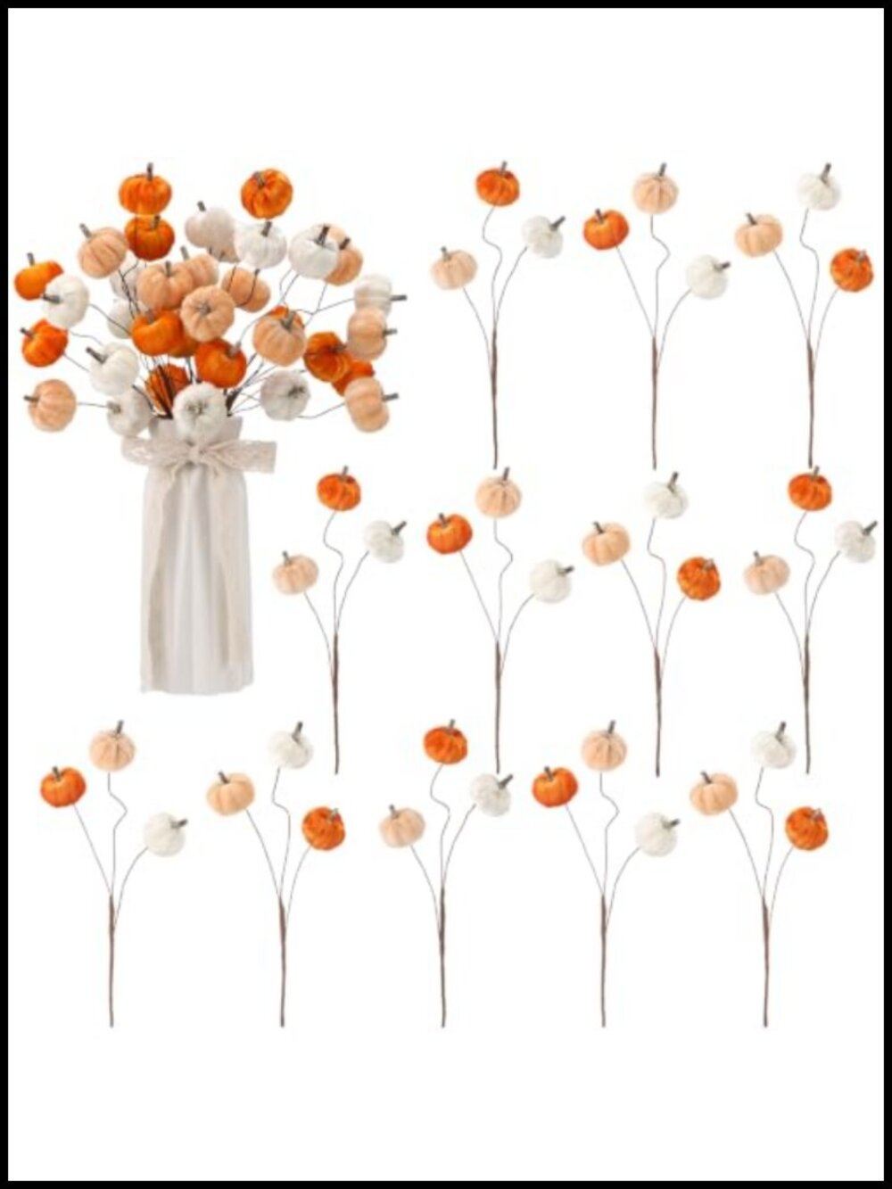 Suncalla 12 Pcs Fall Pumpkins Picks Velvet Flower Stems Flocking 9.84 in